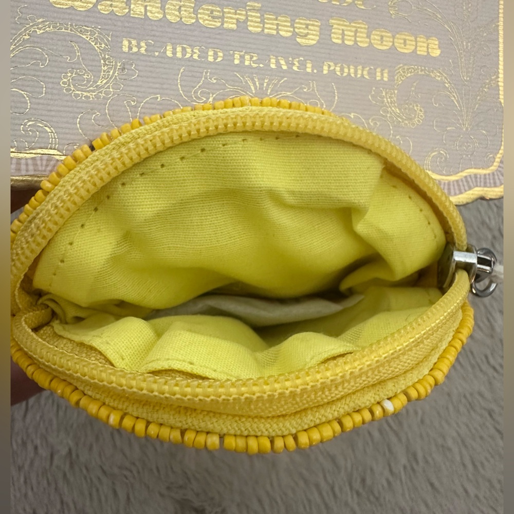 Made In India Wandering Moon Lemon Travel Beaded Pouch / Yellow Coin Purse - Picture 7 of 8